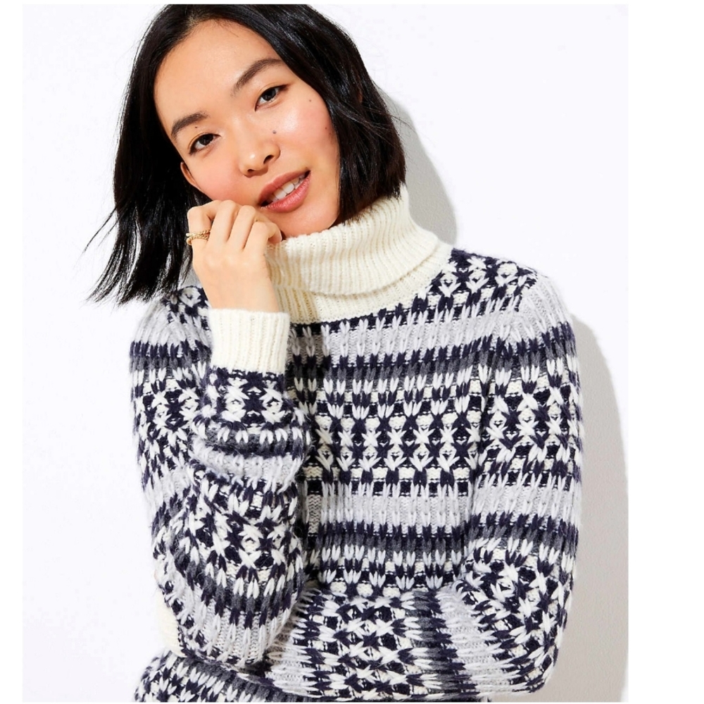 Loft Stitched Stripe Turtleneck Sweater